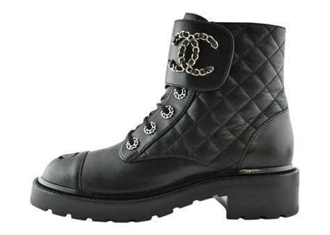 chanel boots with pearl heel|Chanel quilted combat boots.